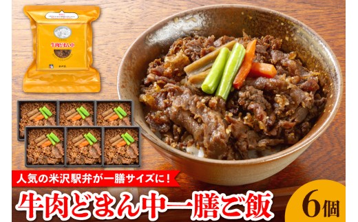牛肉どまん中 一膳ご飯 160g × 6個 牛丼弁当 牛肉どまん中 黒毛和牛 山形県産米 どまんなか 駅弁 弁当 レンジ 温めるだけ 簡単 便利 山形県 米沢市