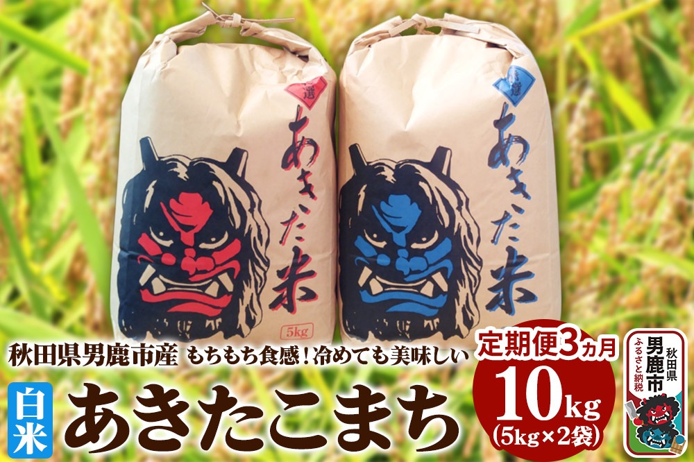 米 【定期便3ヶ月】令和7年産 あきたこまち 精米 10kg（5kg×2袋）3ヶ月連続発送（合計 30kg）秋田県 男鹿市|23_kmn-011003