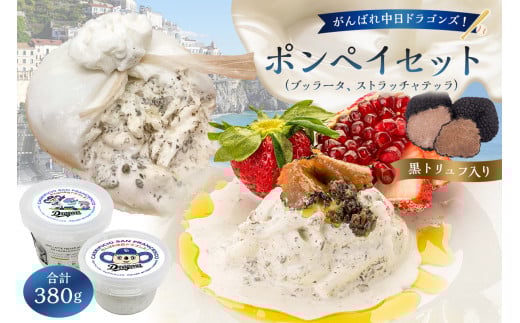 がんばれ中日ドラゴンズ！ポンペイセット【中日ドラゴンズコラボ】【 岐阜県 可児市 チーズ 乳製品 ブッラータ黒トリュフ入 ストラッチャテッラ黒トリュフ入 フレッシュ 手作り ハンドメイド ミルク リッチ お取り寄せ グルメ 】