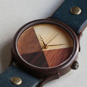 【4種類のナチュラルウッド】で作る文字盤が大人気のハンドメイドウォッチ Lサイズ ベルトカラー：茄子紺 WB077L 茄子紺 腕時計