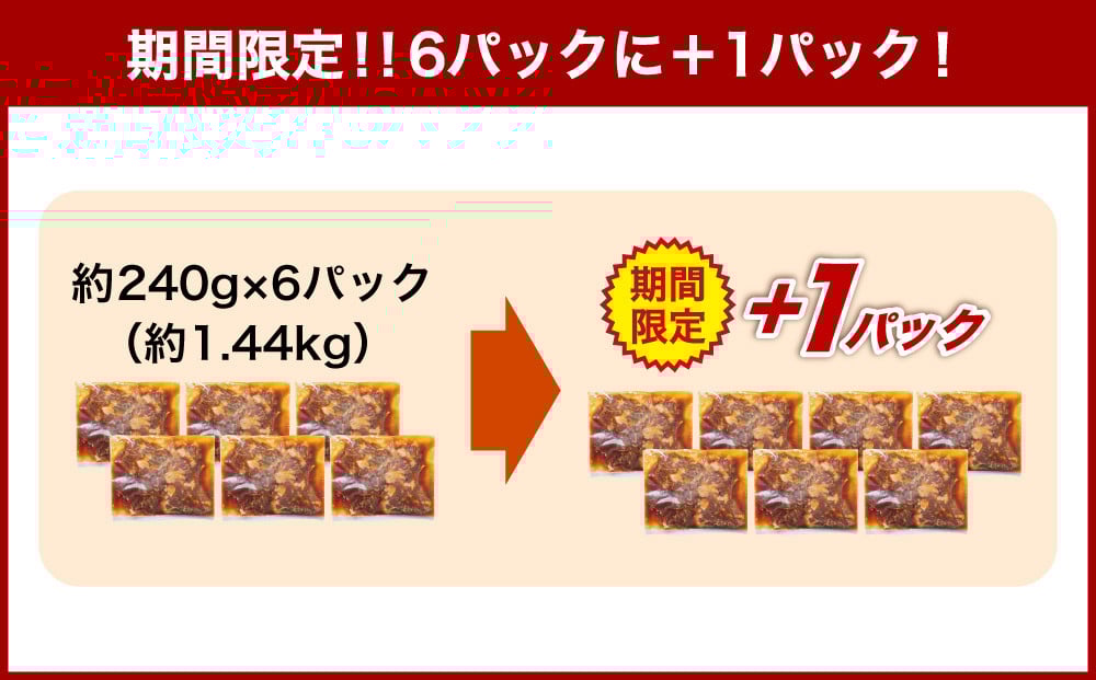 《期間限定》 牛肉 味付け 牛ハラミ 6パック （約1.44kg）＋1パック