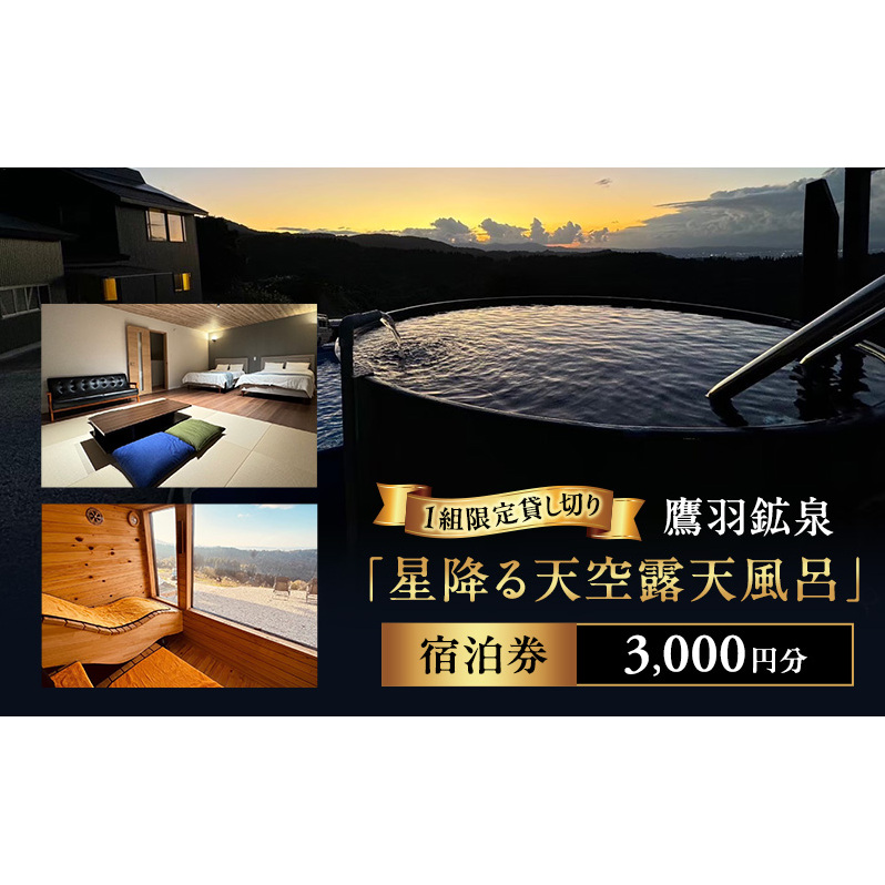 【1棟貸し切り】鷹羽鉱泉 サウナ 【星降る天空露天風呂】 宿泊券 3,000円分 温泉 絶景 秘境 BBQ ペット同伴可 家族 旅行 観光 1組限定 新潟県 上越市