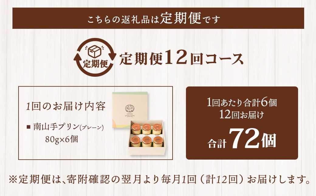 【全12回定期便】南山手プリンプレーン6個セット ／洋菓子 お菓子 スイーツ デザート 長崎県 長崎市