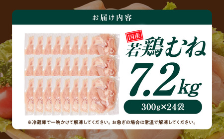 国産若鶏むね肉7.2kg 小分けパック!カット済み!≪みやこんじょ特急便≫_19-3302-Q_(都城市)鶏肉 ムネ 300g×24パック 小分け 使いやすい カット済 冷凍
