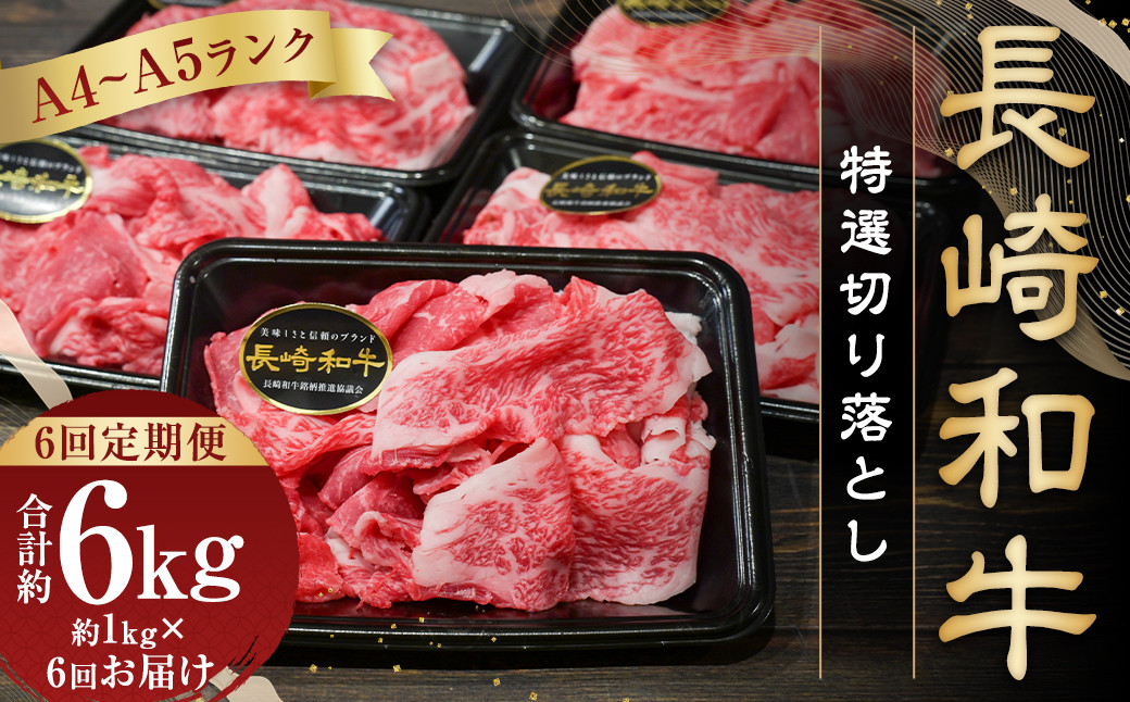 
                  【全6回定期便】【A4～A5ランク】長崎和牛 特選 切り落とし 約1kg (200g×5パック) 牛肉 肉 牛 和牛 国産牛 国産 長崎和牛
                