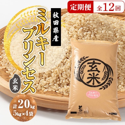 【毎月定期便】ミルキープリンセス 玄米 20kg(5kg×4袋)全12回【配送不可地域：離島・沖縄県】
