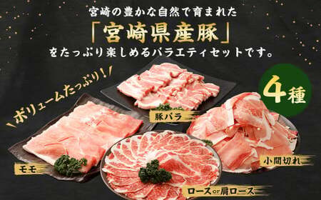 ＜宮崎県産豚 バラエティセット 計2.7kg＞翌月末迄に順次出荷【c1439_mc】 バラエティセット 4種 合計2.7kg 豚バラ焼肉 豚ロースor肩ローススライス 豚モモスライス 豚小間切れ 豚ロ