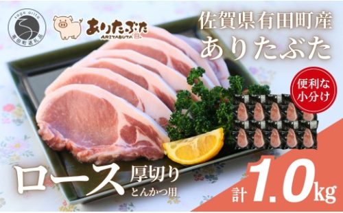 【計1kg！真空個包装で便利】ありたぶた ロース 厚切り とんかつ用 100g×10パック 1kg【有田まちづくり公社】豚 ぶた 豚肉 ロース肉 トンテキ ステーキ 小分け 真空 パック 佐賀県産 有田町産 ブランド豚 zh003