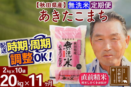 ※新米 令和6年産※《定期便11ヶ月》秋田県産 あきたこまち 20kg【無洗米】(2kg小分け袋) 2024年産 お届け時期選べる お届け周期調整可能 隔月に調整OK お米 おおもり