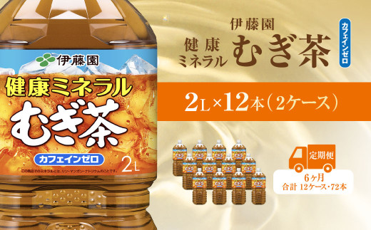 【毎月定期便】健康ミネラルむぎ茶 2L×12本(2ケース)全6回 / 麦茶 健康ミネラル麦茶 むぎちゃ むぎ茶 ミネラル カフェインゼロ 健康 箱買い ケース ペットボトル 国産 ペットボトル飲料 箱 常備 常温 備蓄 防災 まとめ買い 飲料 ソフトドリンク 送料無料  ITE036