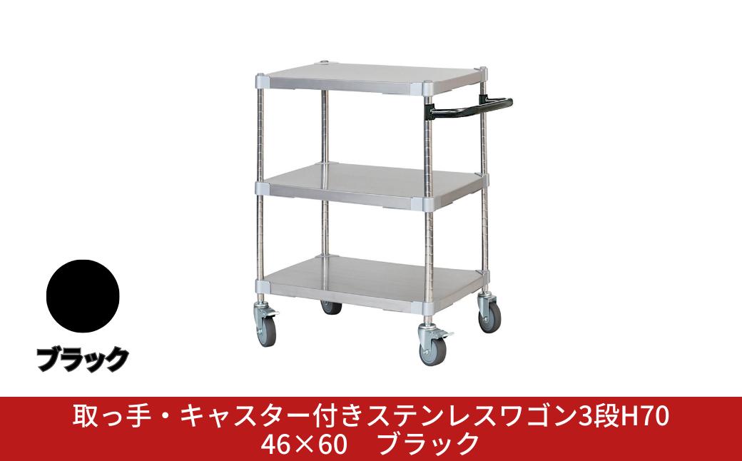 
            取っ手・キャスター付きステンレスワゴン3段H70 46×60 ブラック PROFACE プロフェイス 冷蔵 冷凍 クリーン 組立式 燕三条製 【334S001】
          