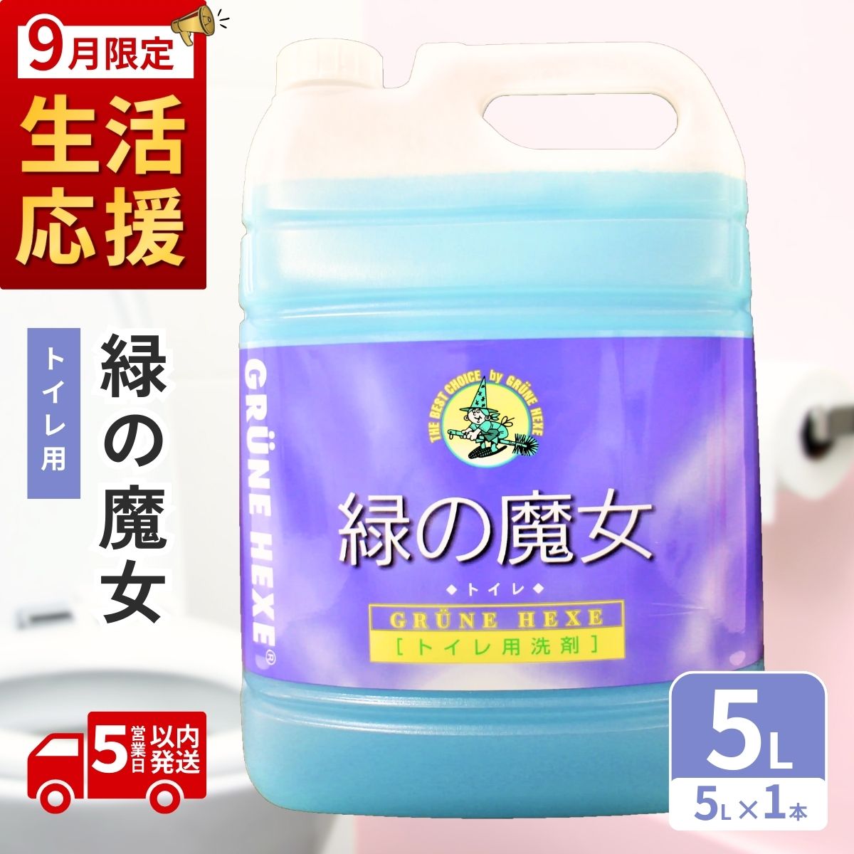 【ふるさと納税】9月限定 緑の魔女 トイレ 5L |茨城県 龍ケ崎市 洗剤 パイプクリーナー 詰まり 臭い ニオイ 排水溝 環境配慮 詰替え 中性 汚れ 黄ばみ 黒ずみ 強力分解 安心 お中元 お歳暮 トイレ掃除 便器 ピカピカ