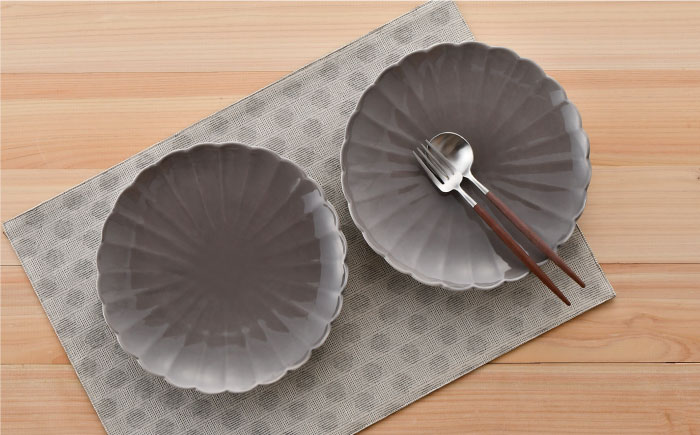 【波佐見焼】RINKA 21.5cm プレート 2枚セット グレー【長十郎窯】 [AE32]