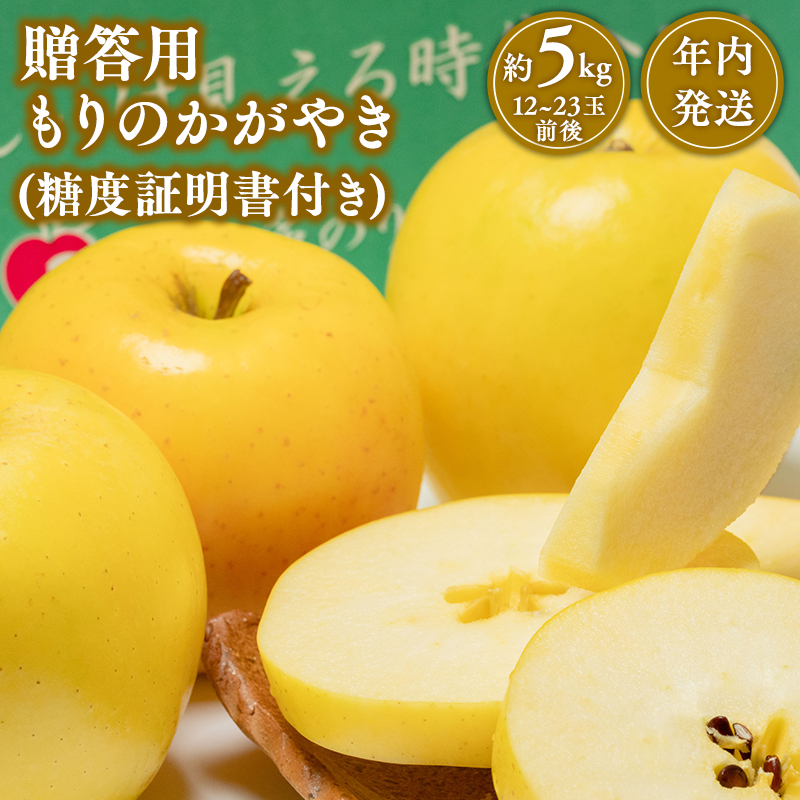 年内発送 贈答用もりのかがやき約5kg（糖度証明書付き)　【那由多のりんご園・平川市産】