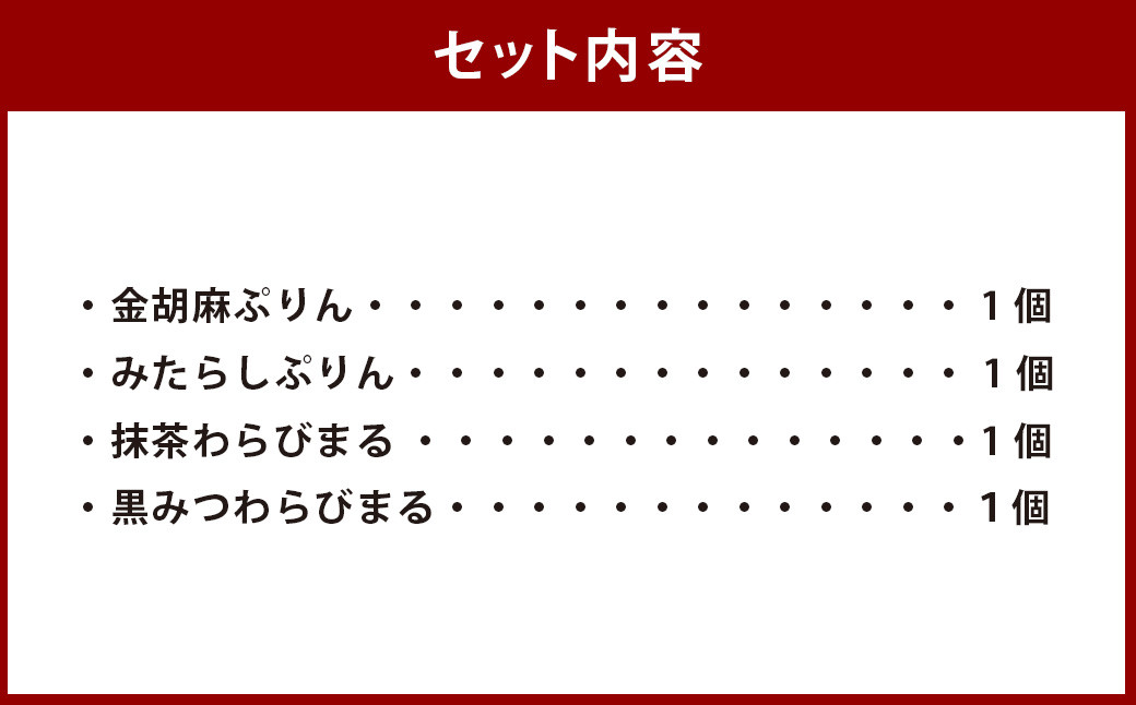 金銀ぷりんとわらびまる 詰合せ 4種