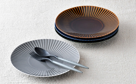 【波佐見焼】しのぎ 大皿4枚セット(瑠璃・グレー・アメ・緑) 食器 プレート【一龍陶苑】[CC80]