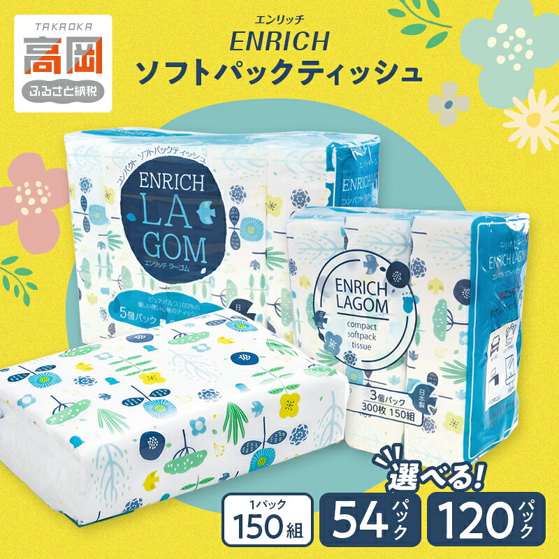 【ふるさと納税】《選べる容量》ソフトパックティッシュ 150Wエンリッチラーゴム 3P×18 5P×24 日用品 消耗品 セット 富山県 高岡市 FAD-1977var