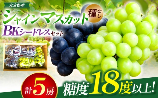 【先行予約】シャインマスカット (2房) BKシードレス (3房) 約2.8kg | フルーツ 果物 くだもの ぶどう ブドウ 葡萄 シャインマスカット マスカット 巨峰 種無し 食べ比べ 産地直送 大分県 中津市