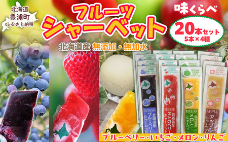 北海道 豊浦町 シャーベット 4種 味くらべ 各5本ずつ（ ブルーベリー、いちご、メロン、りんご ） 【 ふるさと納税 人気 おすすめ ランキング 果物 メロン めろん  果物 いちごイチゴ 苺 イチゴシャーベット ブルーベリー メロンシャーベット 食べ比べ おいしい 美味しい 甘い 北海道 豊浦町 送料無料 】 TYUN019