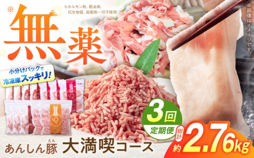 【3回定期便】無薬育ちのあんしん豚 豚肉大満喫コース 計2.76kg ロース カタ 豚カタ モモ 豚モモ しゃぶしゃぶ しゃぶしゃぶ用 無薬 無薬育ち 肩ロース カタロース 豚カタロース セット 定期便 テキカツ 小間切れ ミンチ 挽肉 挽き肉 ひき肉 大容量 ブランド豚 ぶた肉 冷凍肉 大容量 国産 国産豚 国産豚肉 白川町 / 藤井ファーム [AWAF072]