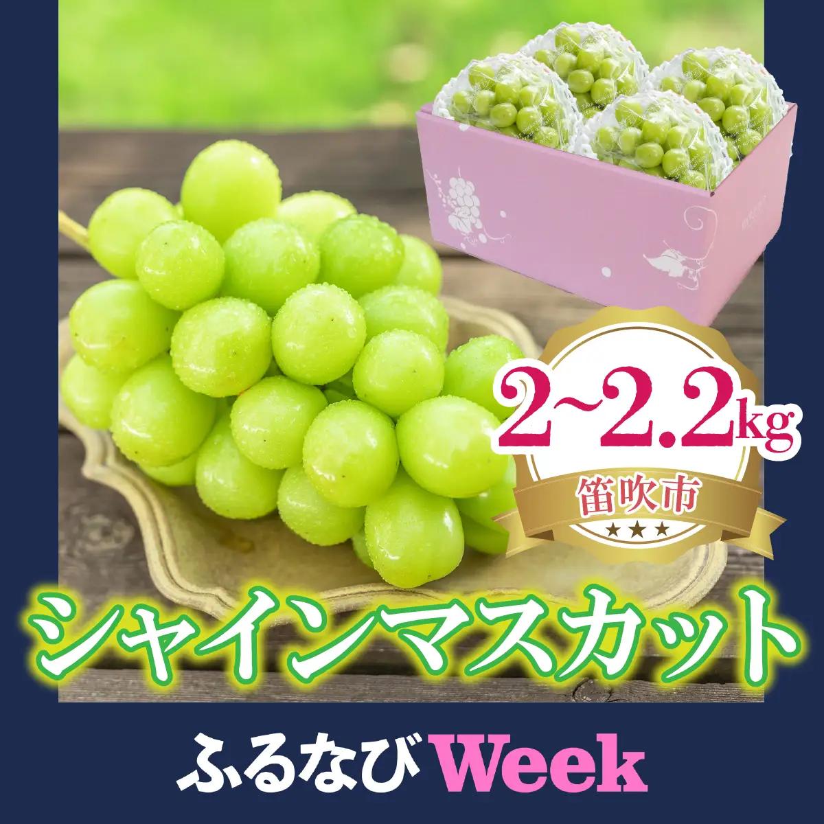 【ふるなびWEEK対象】 【2026年発送★先行予約】シャインマスカット 2～2.2kg 222-008-2-26y | シャインマスカット 発送 笛吹市 山梨県 フルーツ 果物 ぶどう 葡萄 大粒 おすすめ 贈答 ギフト 産地 山梨 笛吹 国産 人気 先行 予約