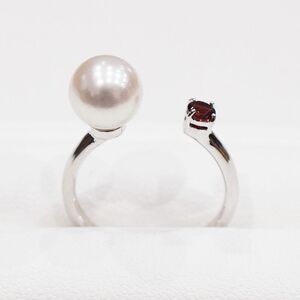 S085-453_あこや真珠 リング 7.5mm - 8mm ホワイトピンク ガーネット 真珠 