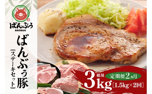 【定期便2ヶ月】ブランド豚「ばんぶぅ」ステーキセット（計1.5kg） 定期便 ばんぶぅ 豚肉 ロース ブロック肉 ロース ブロック 肩ロース ステーキ リブロース ソテー 真空パック ステーキ用 ソテー用 ぶた肉 ブタ肉 国産 茨城県産 ギフト プレゼント 冷蔵 高級部位 ブランド豚 42-CS