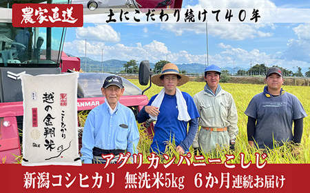 J8-7MN056D【6ヶ月連続お届け】新潟県長岡産コシヒカリ無洗米5kg（特別栽培米）