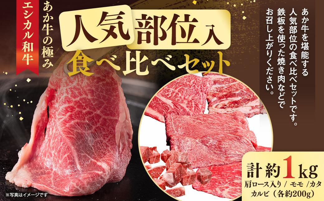 【エシカル和牛】あか牛の極み・人気部位食べ比べセット 計約1kg 食べ比べ セット 赤牛 焼き肉  鉄板焼き 焼きしゃぶ