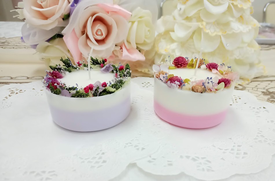 新宿フラワークラフト体験工房 お花で可愛いフラワーケーキキャンドル作り