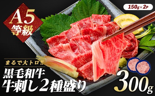 
                  「まるで大トロ！とろけるくちどけ」A5等級鹿児島県産黒毛和牛牛刺し2種盛り300g(カミチク/IB112-007)ふるさと納税 指宿市 特産品 国産 個包装 牛肉 肉 焼肉 牛握り 炙り 寿司 ユッケ
                
