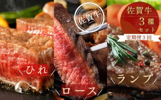 
            【定期便セット】佐賀牛ステーキ3種セット×3回(ひれ・ロース・ランプ)
          