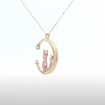 ふるさと納税 松山市 K18イエローゴールド 0.07ct ダイヤモンド ペンダントネックレス　猫　月 |  | 02