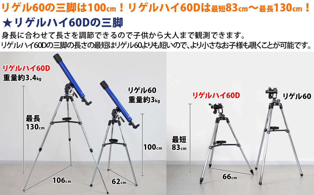 屈折式天体望遠鏡 リゲルハイ60D 日本製 初心者用 スマホ撮影 【1832】
