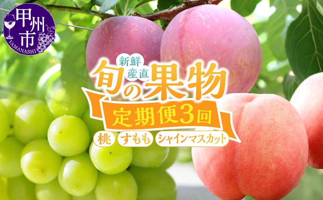 
                  【定期便】新鮮産直甲州市！旬の果物3品定期便【2026年発送】（KSF）D-126 【桃 もも モモ すもも シャインマスカット ぶどう ブドウ 葡萄 フルーツ 果物 山梨 甲州市 期間限定】
                