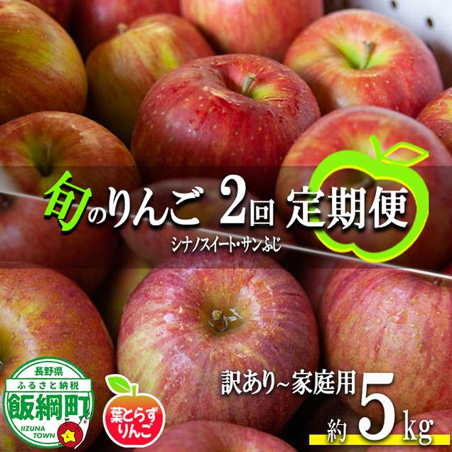 旬のりんご 【 定期便 】 家庭用 〜 訳あり 5kg × 2回 葉とら