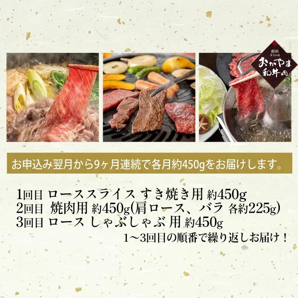 牛肉 定期便 9ヶ月 おかやま 和牛 肉 A4等級以上 食べ比べ 毎月 約450g×9回 肉 牛肉