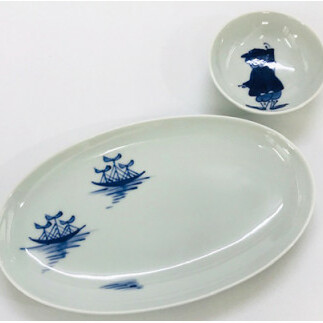 青花 絵変り楕円皿（24cm）とボウルのセット（2枚組） 小島芳栄堂 A35-219_イメージ4