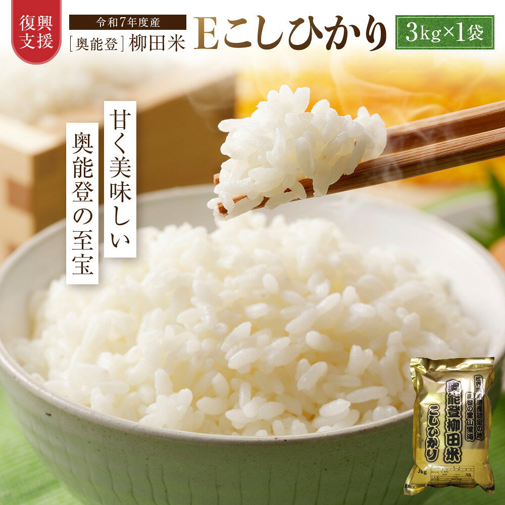 【ふるさと納税】【復興支援】【令和7年産】奥能登柳田米 Eこしひかり 3kg | 石川県 能登町 石川 能登 石川県能登町 ふるさと 納税 支援 支援品 返礼 食べ物 取り寄せ お取り寄せ グルメ お米 米 白米 国産米 ご飯 特産品 名産