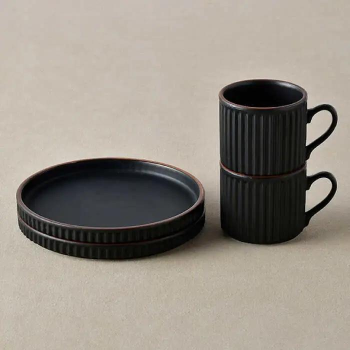 【波佐見焼】ギアシリーズ カップ＆ソーサー ブラック プレート マグカップ ペアセット 17.5cm 6寸 食器 皿 【大新窯】 [DC116]  波佐見焼