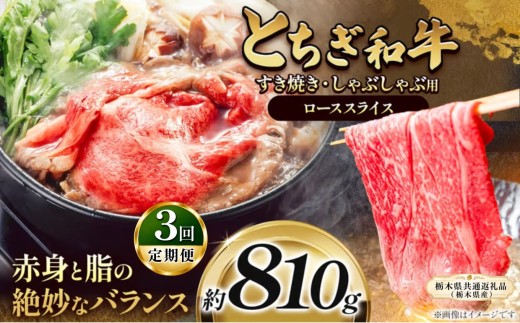 【定期便3回】とちぎ和牛 すき焼き・しゃぶしゃぶ用 ローススライス 810g | 栃木県共通返礼品 ご褒美 プレゼント 贈答 おいしい 和牛 肉 おにく 特別 人気 お取り寄せ 栃木県 真岡市