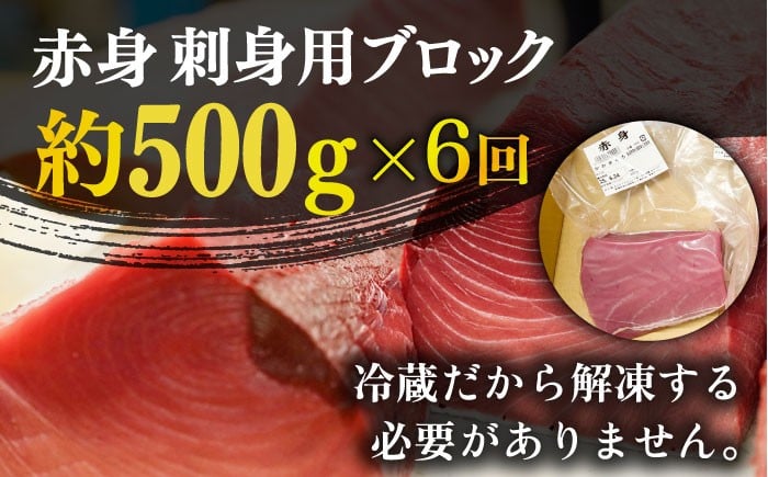 【全6回定期便】五島列島産 養殖 生本かみまぐろ 赤身 500g / まぐろ 鮪 刺身 ブロック