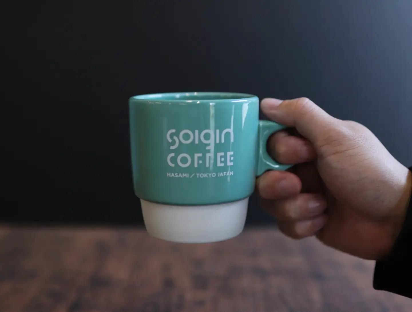 【波佐見焼】SOIGIN COFFEE　ロゴ入りスタッキングマグカップ（グリーン）＋ドリップバッグ5個