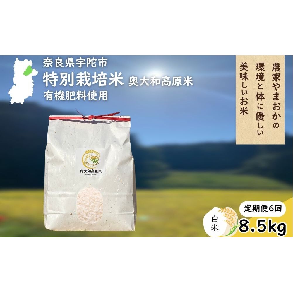 【定期便6回】特別栽培米 ＜令和7年産 白米 8.5kg＞ / ふるさと納税 栽培期間中農薬不使用 米 お米 こめ コメ 国産 新米 玄米 農家やまおか 奈良県 宇陀市
