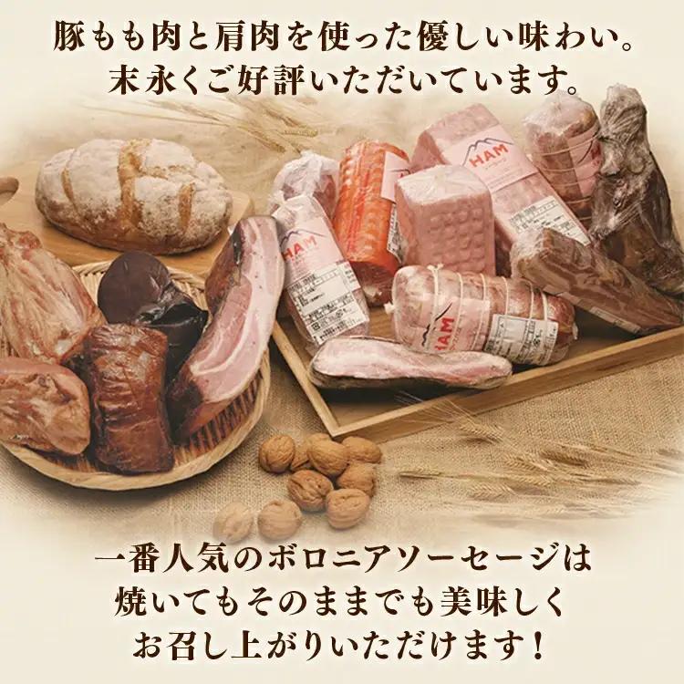 二の岡ハム ボロニアソーセージ 1040g×1本＋ベーコンブロック 1本セット | ソーセージ 肉 豚肉 ベーコン