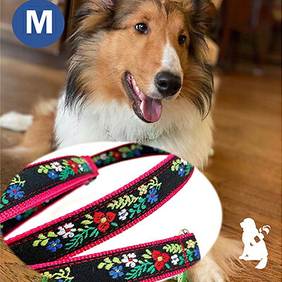 【ふるさと納税】【中型犬用・Mサイズ】ハーフチョークカラーとリードのセット（レッドフラワー＆マゼンダピンク） 雑貨 日用品 Мサイズ 日本製 オリジナル 手作り