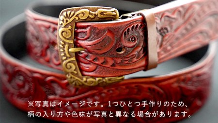 牛革ベルト（花柄・アンティークコードバン染め）【太さ40mm / 厚さ3.7mm / M(110cm)】 牛革 父の日 手作り ベルト 革製品 [BE016ya-M]