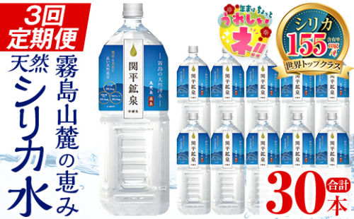 K-187 ＜定期便・全3回＞関平鉱泉水2Lペットボトル×10本ずつお届け(計30本)【関平鉱泉所】霧島市 水 2l ミネラルウォーター 温泉水 シリカ シリカ水 ミネラル成分 飲料水 2リットル 水2リットル 定期便
