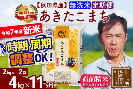 ※令和7年産※《定期便11ヶ月》秋田県産 あきたこまち 4kg【無洗米】(2kg小分け袋)2025年産 お届け時期選べる お届け周期調整可能 隔月に調整OK お米 みそらファーム