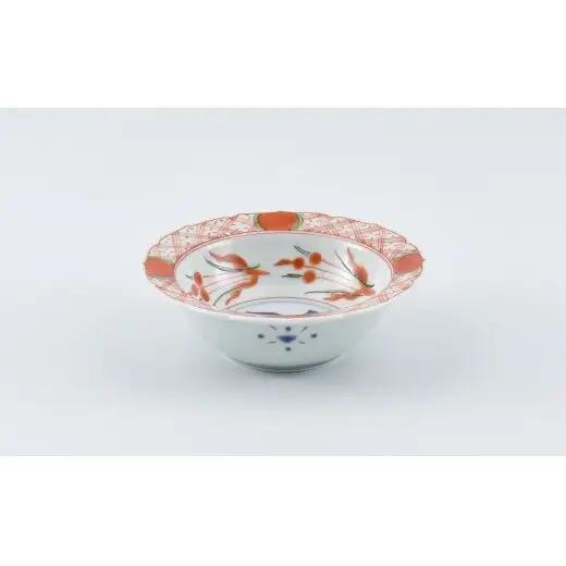 有田焼 美しい絵柄の輪花小鉢 4個【まるぶん】食器 器 うつわ 小鉢 4個 セット 手描き 赤絵 染付 おつまみ 前菜 ギフト 和食 A80-65